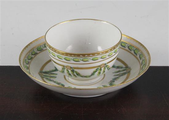 A Bristol hard paste porcelain teabowl and saucer, c.1780, diameter 13cm